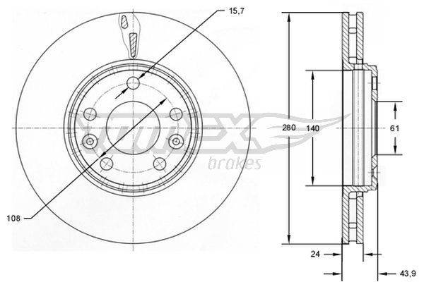TOMEX brakes TX 72-82: Bromsskiva framaxel, Ø: 280mm, ventilerad, Ø: 280mm, lackerad
