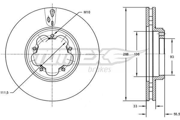 TOMEX brakes TX 73-11: Bromsskiva framaxel, Ø: 288mm, ventilerad, Ø: 288mm, lackerad