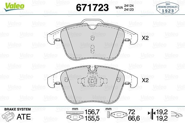 VALEO 671723: Remblokken RANGE 1923 Vooras, Zonder schroeven, Met anti-kreukplaat