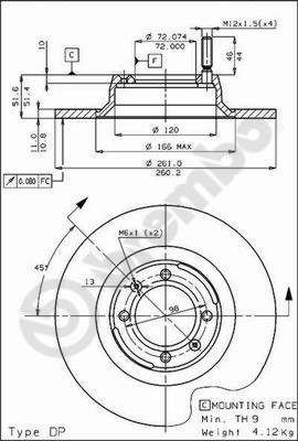 BREMBO 08.2569.10: Bromsskiva PRIME LINE Ø: 261mm, full, Ø: 261mm Prime