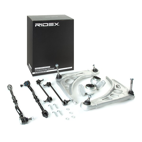 RIDEX 772S0484: Reparatieset, wieldraagarm Vooras, Met draag/-stuur gewricht, Met stuurstang, Met rubberlager