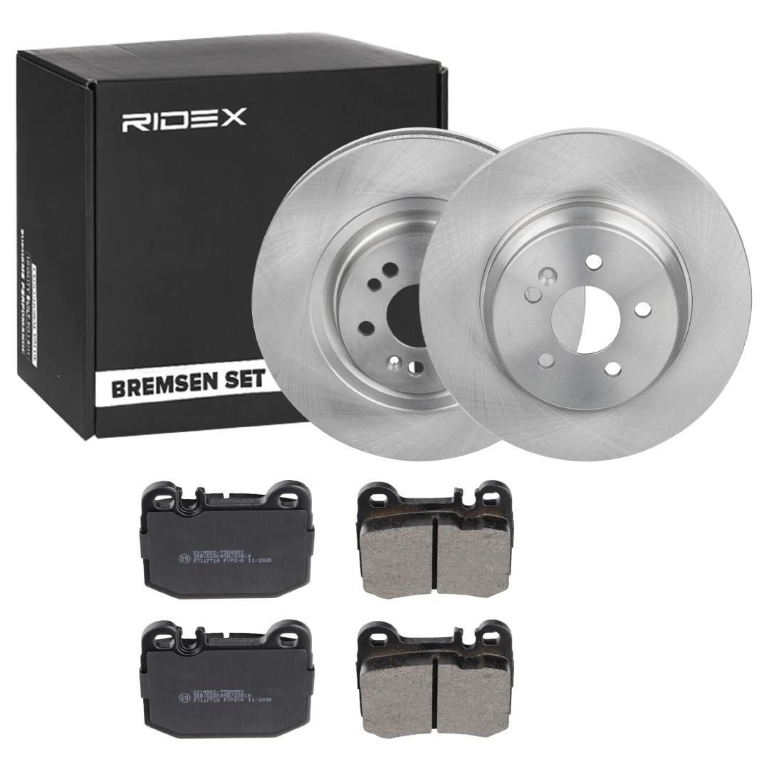 RIDEX 3405B0481: Bremseskiver og klodser foraksel, bagaksel, Ø: 345,0, 331,0mm, ventileret, fuldstændigt