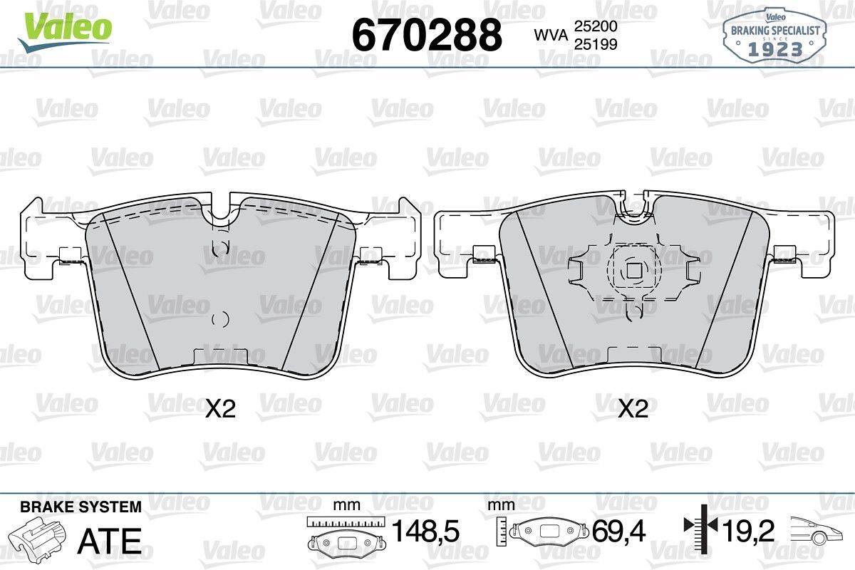 VALEO 670288: Fékbetét készlet, tárcsafék RANGE 1923 elsőtengely, csavarok nélkül, csikorgásgátló lemezzel