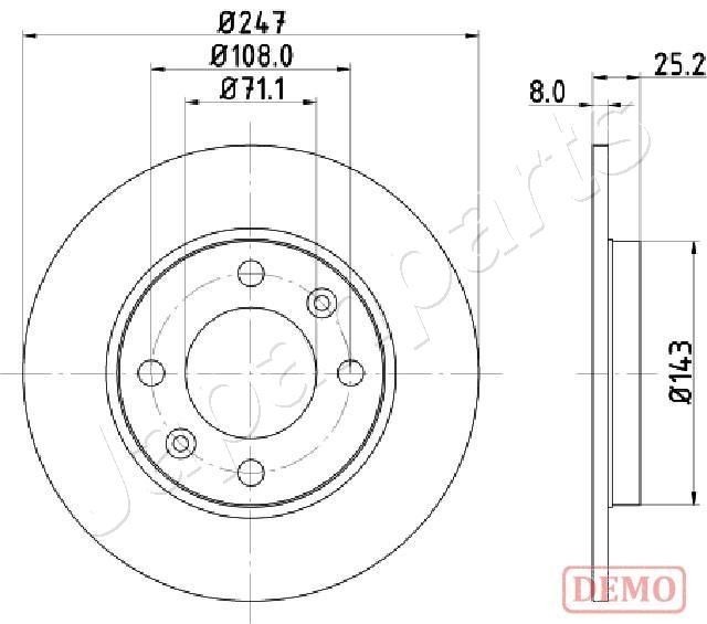 JAPANPARTS DP-0615C: Bremžu diski Aizmugurējais tilts, Ø: 247mm, pilnīgi, Ø: 247mm, lakots