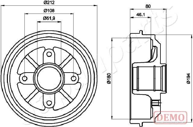 JAPANPARTS TA-0608C: Спирачен барабан предна ос, задна ос, 212mm