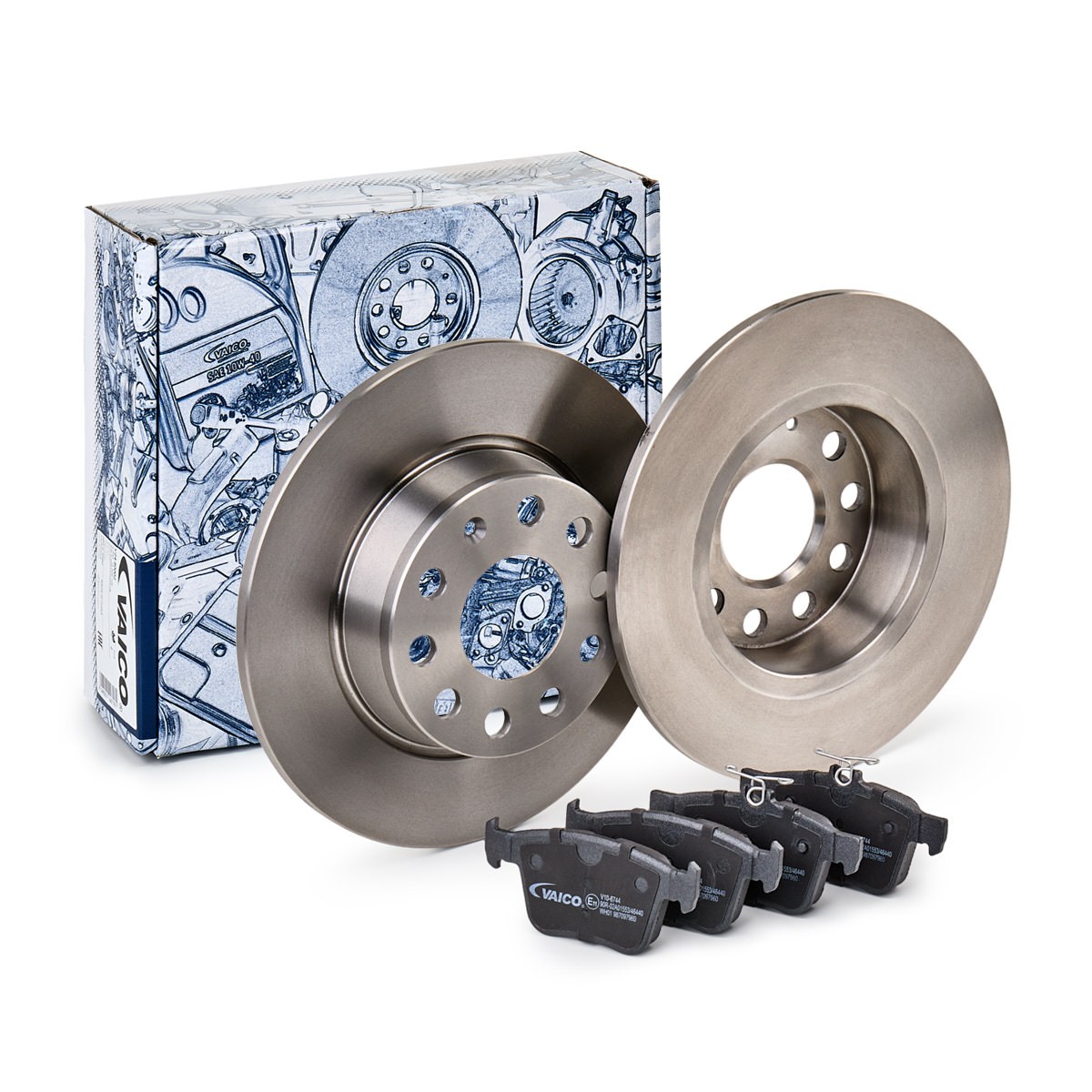 VAICO V10-6744: Bremseskiver og -klosser EXPERT KITS + bakaksel, Ø: 272mm, fullt ut, med bremsebelegg