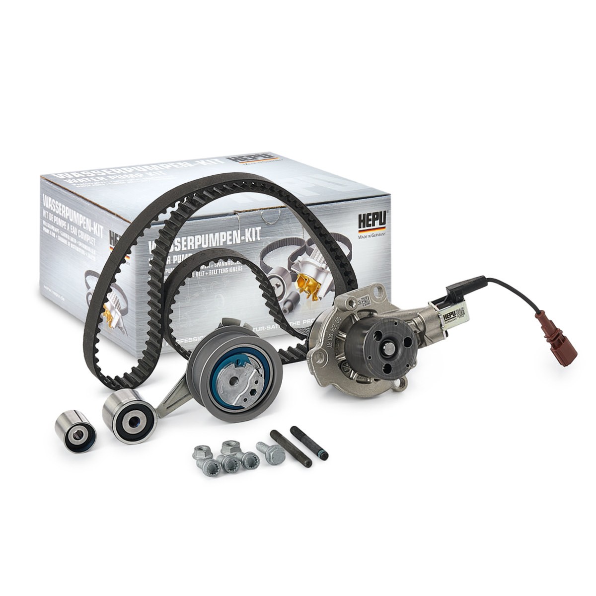 HEPU PK06692: Kit de distribution + pompe à eau Nbr. dents: 145, Largeur: 25mm, Pompe à eau commutable, avec contact-coupure intégré, avec vis/boulons