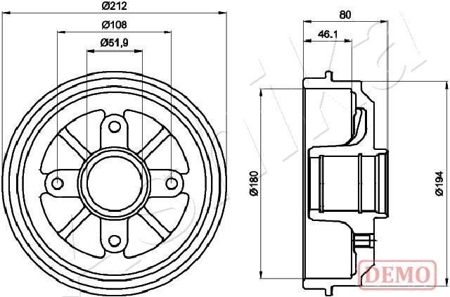 ASHIKA 56-00-0608C: Спирачен барабан предна ос, задна ос, 212mm