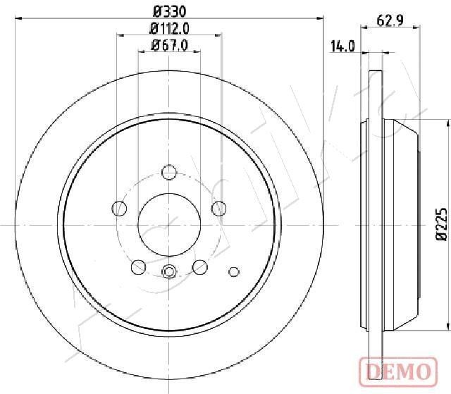 ASHIKA 61-00-0524C: Bremžu diski Aizmugurējais tilts, Ø: 330mm, pilnīgi, Ø: 330mm, lakots