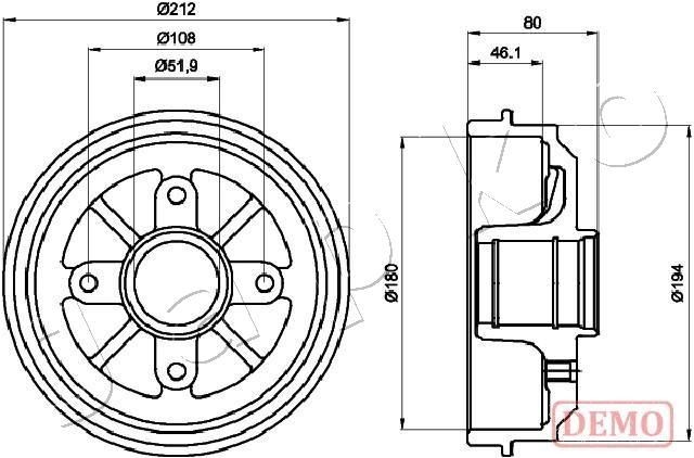 JAPKO 560608C: Спирачен барабан предна ос, задна ос, 212mm