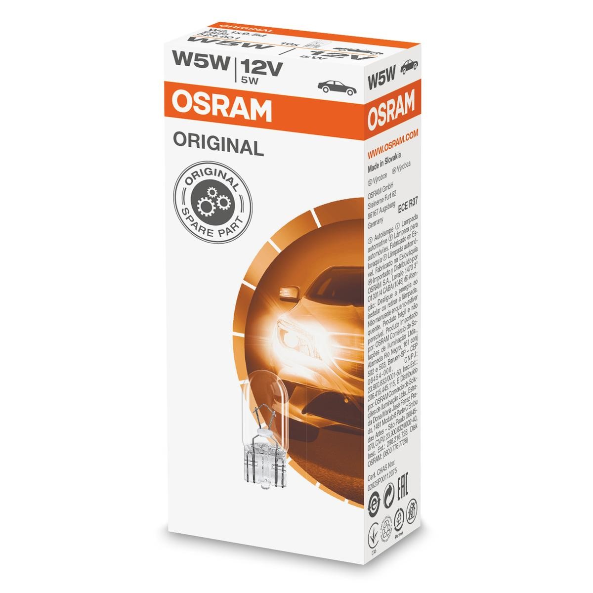 OSRAM 2825: Lemputė, indikatorius 12V, W5W ORIGINAL LINE