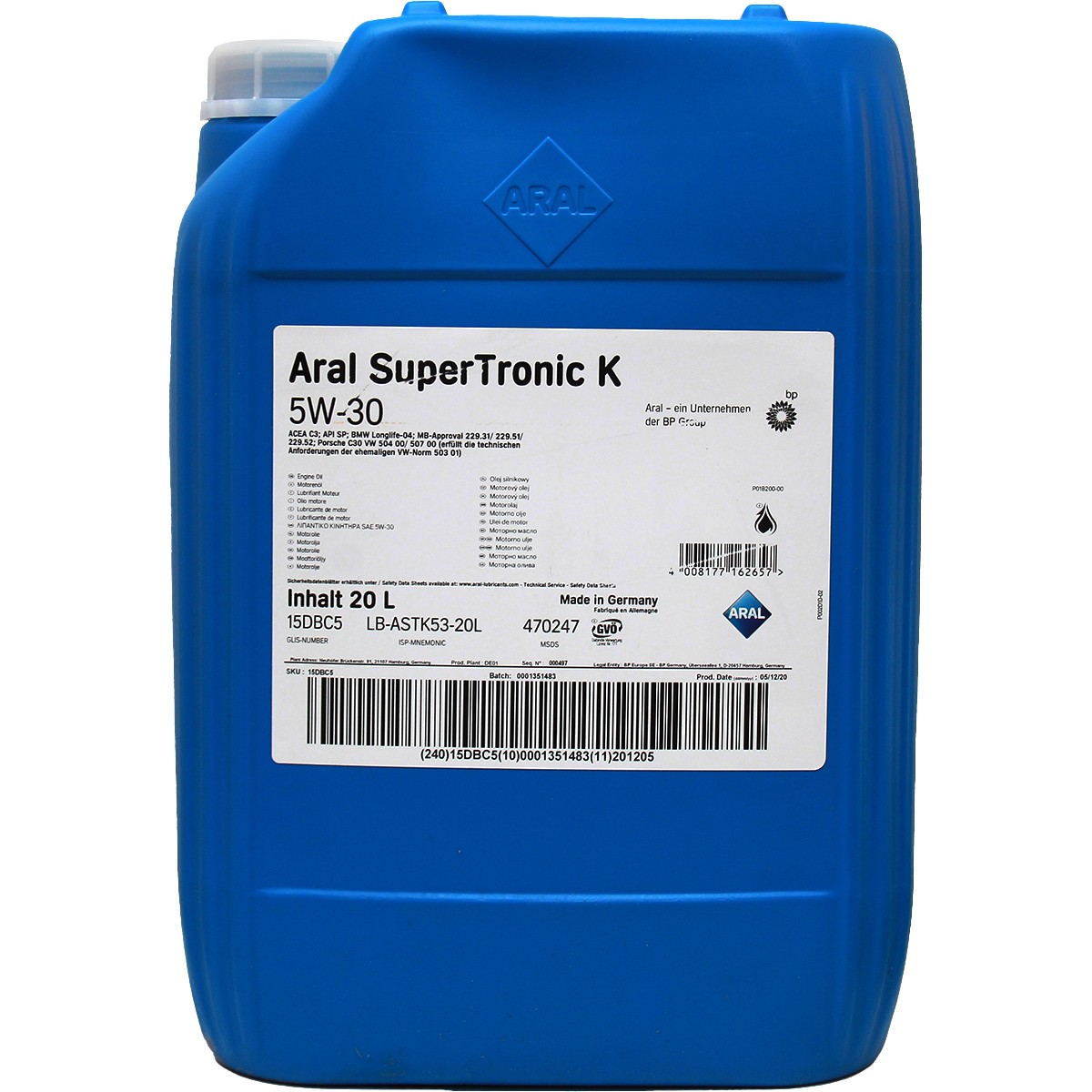 ARAL 15DBC5: Motorový olej Aral SuperTronic K 5W-30 20l, 5W-30 SuperTronic, K