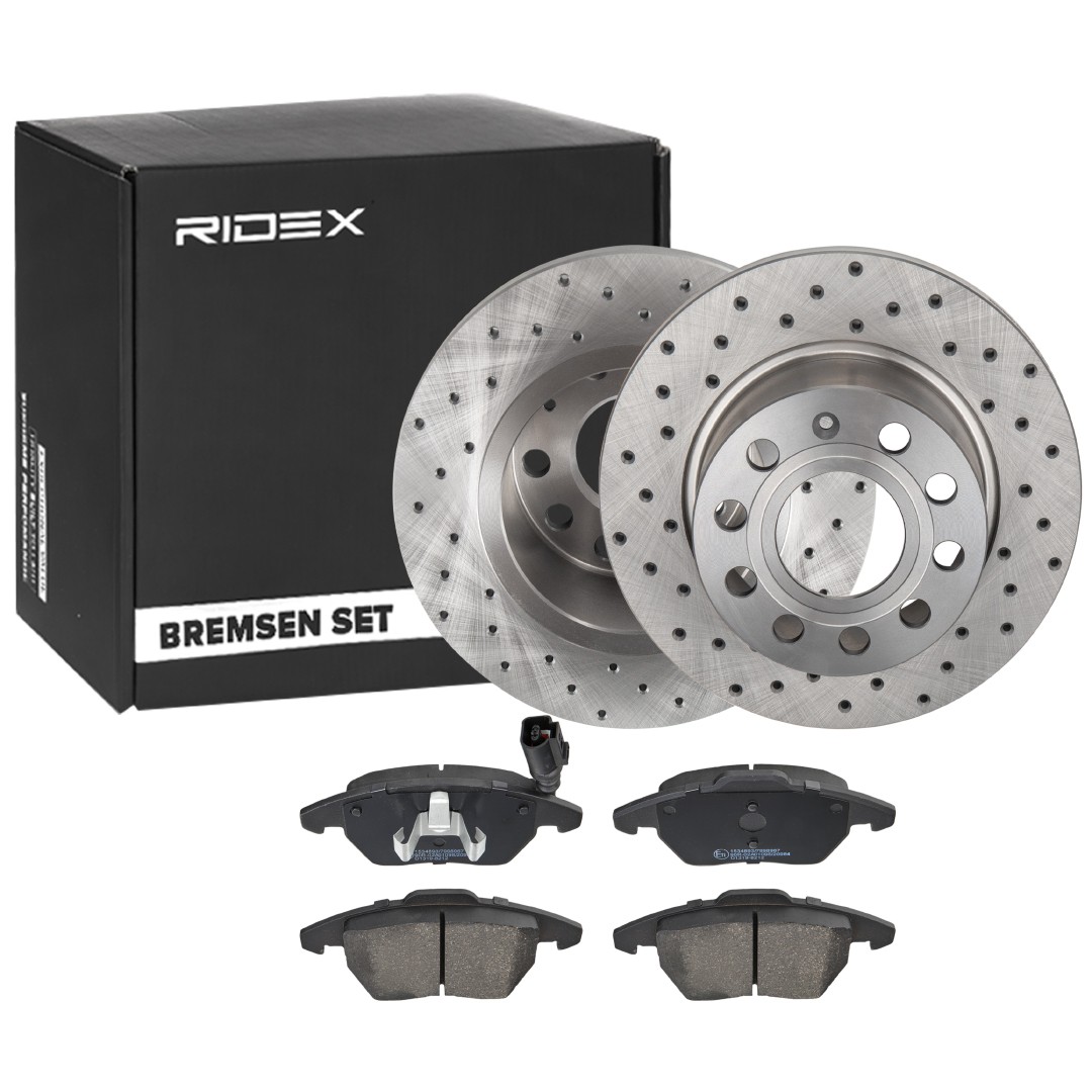 RIDEX 3405B0988: Remschijven en blokken Achteras, Ø: 253mm, volledig, Geperforeerd