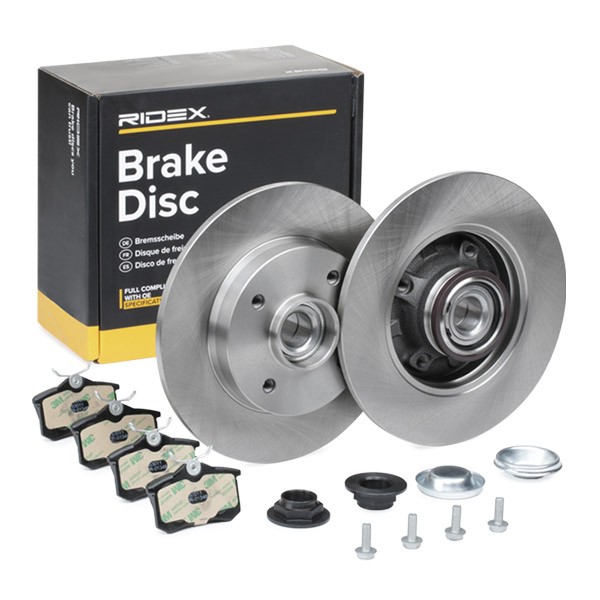 RIDEX 3405B1132: Bremsscheiben und -beläge Hinterachse, Ø: 249,0mm, voll, mit integriertem magnetischen Sensorring, mit Radlager