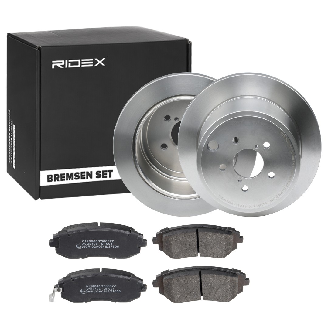 RIDEX 3405B1366: Kit de discos de freno y pastillas Eje delantero, Ø: 286,0mm, macizo