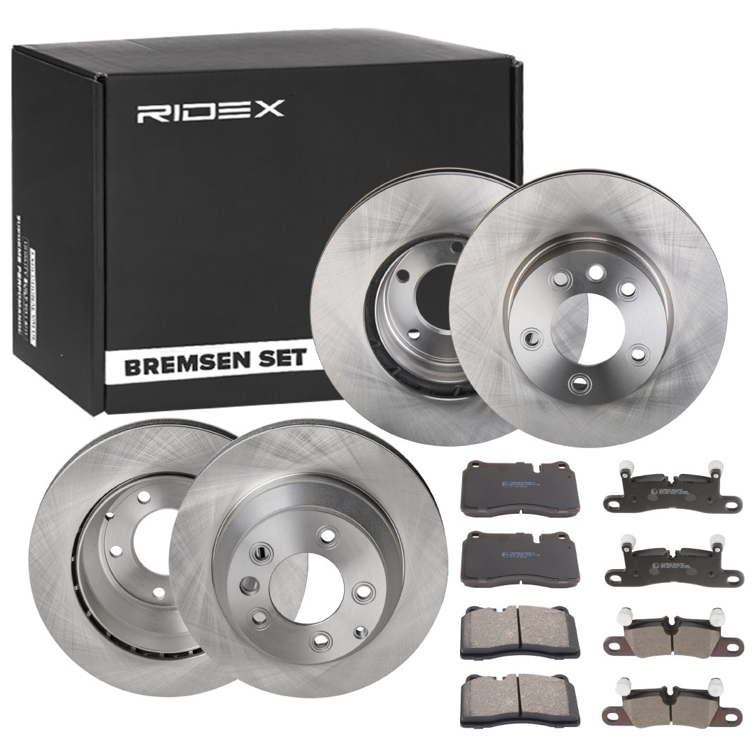 RIDEX 3405B1678: Bremsscheiben und -beläge Vorderachse, Hinterachse, Ø: 330,0, 330mm, innenbelüftet