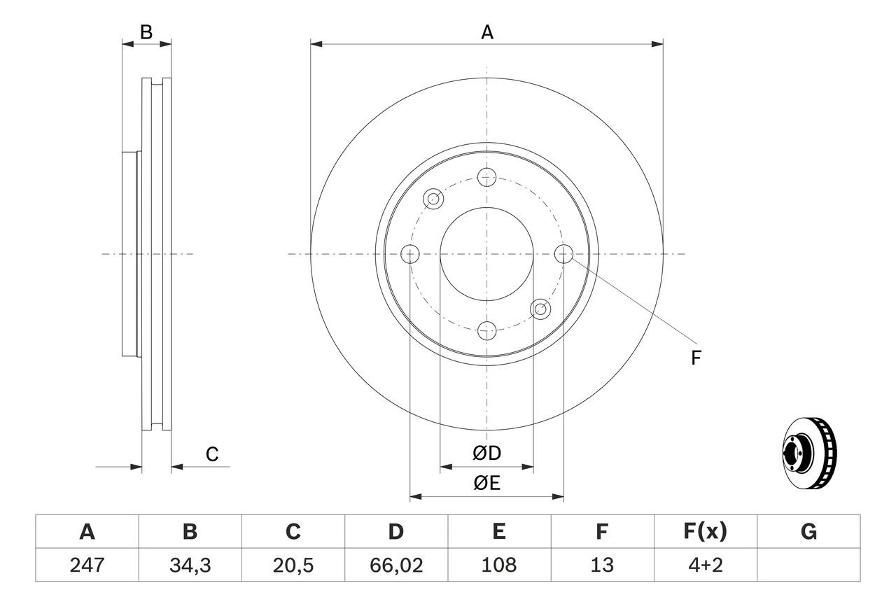 BOSCH 0 986 479 W62: Féktárcsa Ø: 247,5mm, Szellőztetett, Ø: 247,5mm, olajozott