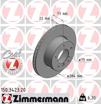 ZIMMERMANN 150.3423.20: Bremsscheibe Vorderachse, Ø: 284mm, innenbelüftet, Ø: 284mm, beschichtet COAT Z
