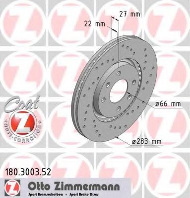 ZIMMERMANN 180.3003.52: Bremsscheibe Ø: 283mm, außenbelüftet, gelocht, Ø: 283mm, beschichtet
