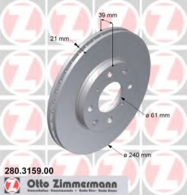 ZIMMERMANN 280.3159.00: Bromsskiva Ø: 240mm, ventilerad invändigt, Ø: 240mm