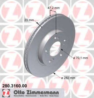 ZIMMERMANN 280.3160.00: Bromsskiva Ø: 282mm, ventilerad invändigt, Ø: 282mm