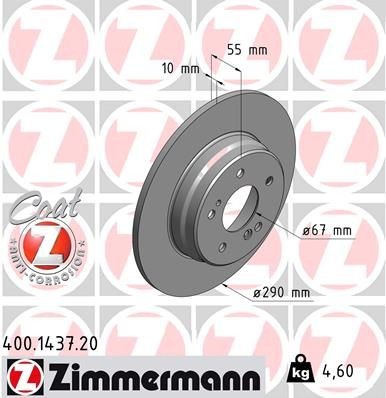 ZIMMERMANN 400.1437.20: Bremsscheibe Hinterachse, Ø: 290mm, voll, Ø: 290mm, beschichtet COAT Z