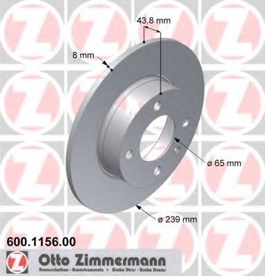 ZIMMERMANN 600.1156.00: Disco de freno Ø: 239mm, macizo, Ø: 239mm