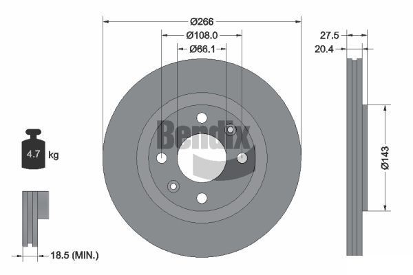 BENDIX Braking BDS1042: Bremsscheibe Ø: 266mm, außenbelüftet, Ø: 266mm, beschichtet, ohne Radnabe, ohne Radlager, ohne Radbefestigungsbolzen