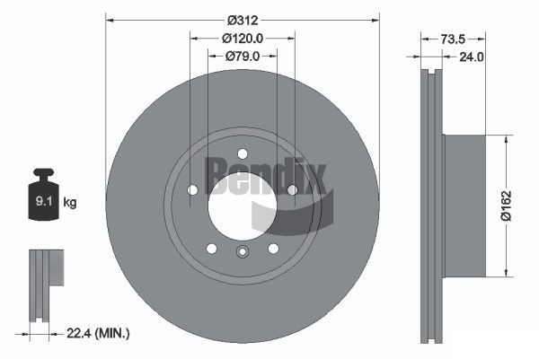 BENDIX Braking BDS1084HC: Féktárcsa Ø: 312mm, belső hűtésű, Ø: 312mm, bevonatolt, kerékagy nélkül, kerékcsapágy nélkül, kerékrögzítő csavar nélkül