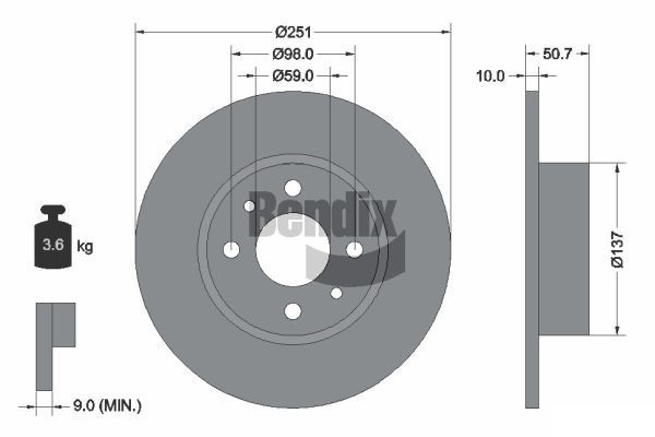BENDIX Braking BDS1110: Bremsscheibe Ø: 251mm, voll, Ø: 251mm, beschichtet, ohne Radnabe, ohne Radlager, ohne Radbefestigungsbolzen