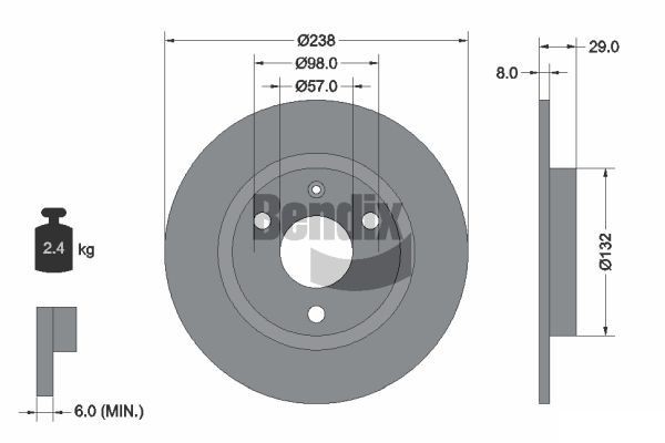 BENDIX Braking BDS1123: Bremsscheibe Ø: 238mm, voll, Ø: 238mm, ohne Radnabe, ohne Radlager, ohne Radbefestigungsbolzen