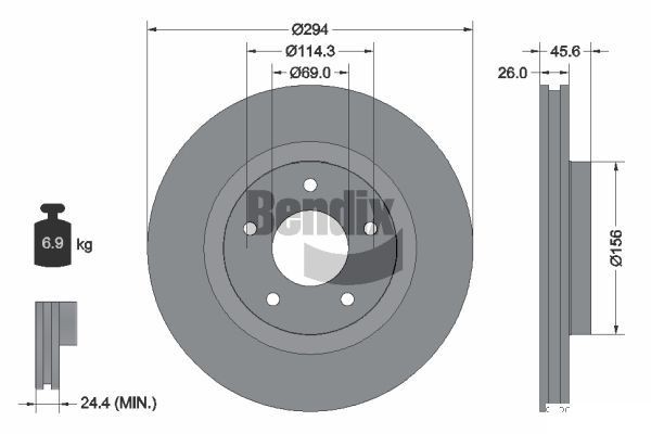 BENDIX Braking BDS1156: Remschijf Ø: 294mm, interne ventilatie, Ø: 294mm, Gecoat, Zonder wielnaaf, Zonder wiellager, Zonder wielbevestigingsbout