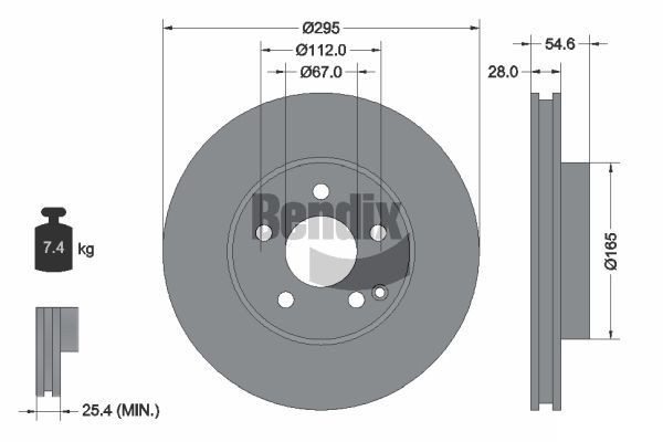 BENDIX Braking BDS1194HC: Remschijf Ø: 295mm, interne ventilatie, Ø: 295mm, Gecoat, Zonder wielnaaf, Zonder wiellager, Zonder wielbevestigingsbout
