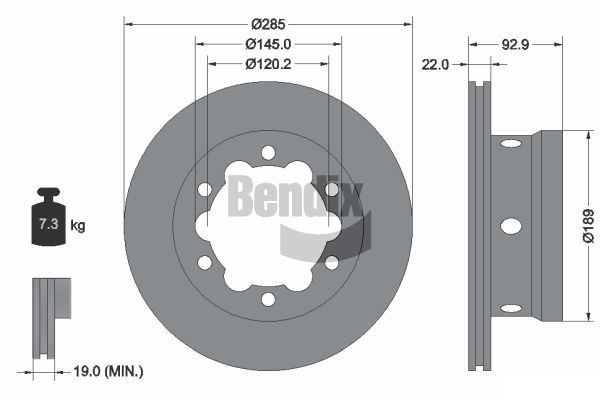 BENDIX Braking BDS1199: Bromsskiva Ø: 285mm, ventilerad invändigt, Ø: 285mm, belagd, utan hjulvnav, utan hjullager, utan hjulbultar