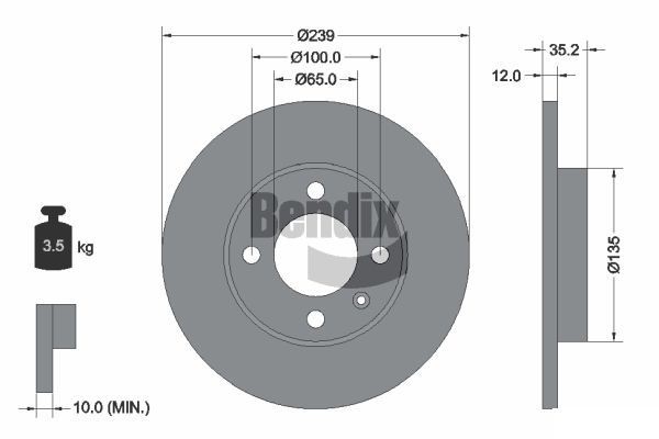 BENDIX Braking BDS1221: Remschijf Ø: 239mm, volledig, Ø: 239mm, Gecoat, Zonder wielnaaf, Zonder wiellager, Zonder wielbevestigingsbout