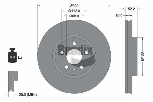 BENDIX Braking BDS1228HC: Remschijf Ø: 320mm, interne ventilatie, Ø: 320mm, Gecoat, Zonder wielnaaf, Zonder wiellager, Zonder wielbevestigingsbout