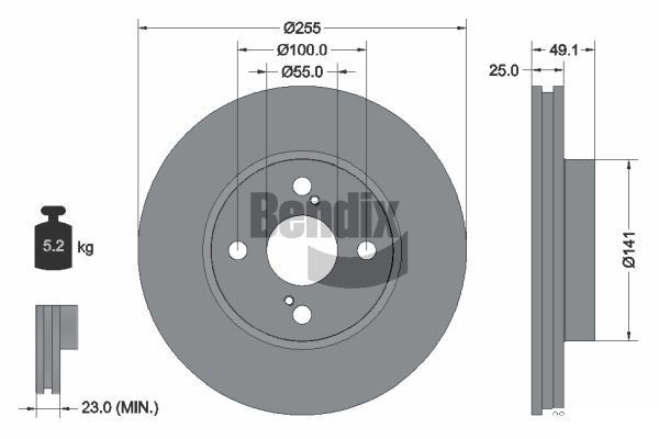 BENDIX Braking BDS1246: Remschijf Ø: 255mm, interne ventilatie, Ø: 255mm, Gecoat, Zonder wielnaaf, Zonder wiellager, Zonder wielbevestigingsbout