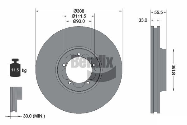 BENDIX Braking BDS1269: Bromsskiva Ø: 308mm, ventilerad invändigt, Ø: 308mm, belagd, utan hjulvnav, utan hjullager, utan hjulbultar