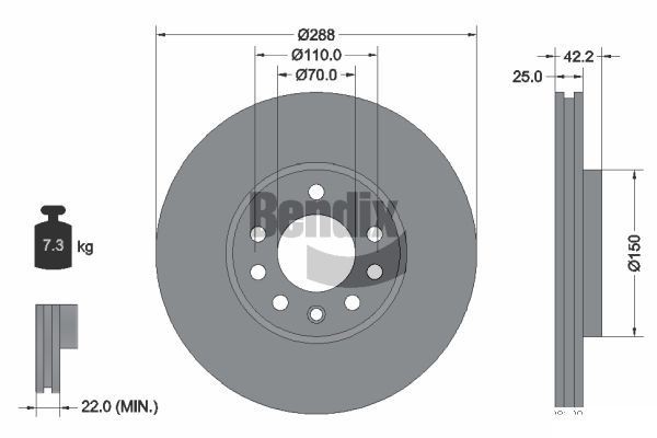 BENDIX Braking BDS1359: Jarrulevy Ø: 288mm, tuuletettu sisältä, Ø: 288mm, pinnoitettu, Ilman pyörännapaa, ilman pyöränlaakeria, Ilman pyöränkiinnityspultteja
