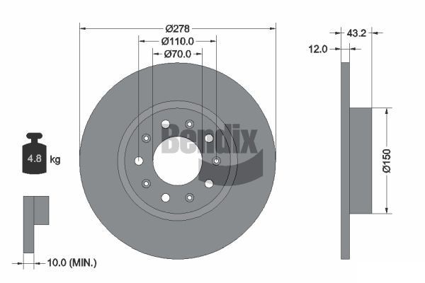BENDIX Braking BDS1416: Bremsscheibe Ø: 278mm, voll, Ø: 278mm, beschichtet, ohne Radnabe, ohne Radlager, ohne Radbefestigungsbolzen