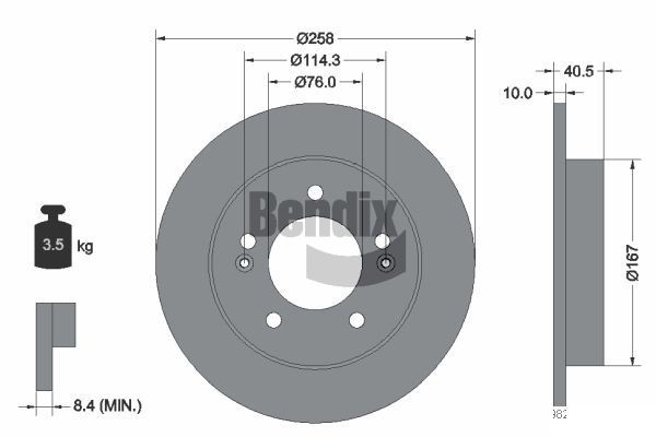 BENDIX Braking BDS1424 Bremsscheibe Ø: 258mm, voll, Ø: 258mm, beschichtet, ohne Radnabe, ohne Radlager, ohne Radbefestigungsbolzen