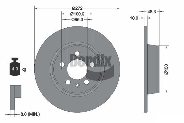 BENDIX Braking BDS1468: Bremžu diski Ø: 272mm, pilnīgi, Ø: 272mm, pārklāts, bez riteņa rumbas, bez riteņa rumbas gultņa, bez riteņu stiprināšanas skrūvēm