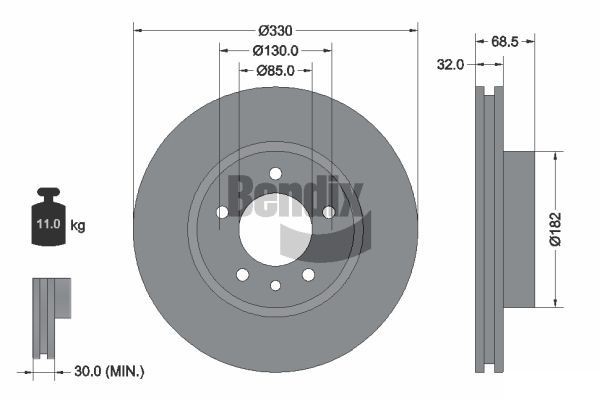 BENDIX Braking BDS1545LHC: Bremsscheibe Ø: 330mm, innenbelüftet, Ø: 330mm, beschichtet, ohne Radnabe, ohne Radlager, ohne Radbefestigungsbolzen