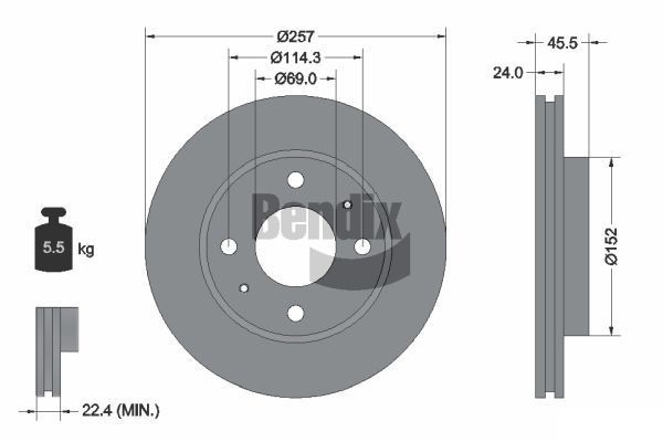 BENDIX Braking BDS1806: Bremseskive Ø: 257mm, indvendigt ventileret, Ø: 257mm, uden hjulnav, uden hjullejer, uden hjulbolte