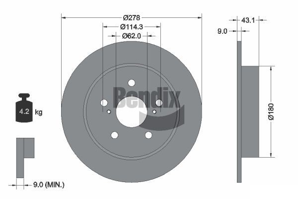 BENDIX Braking BDS1843: Bromsskiva Ø: 278mm, full, Ø: 278mm, utan hjulvnav, utan hjullager, utan hjulbultar