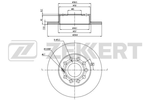 ZEKKERT BS-5042B Bremsscheibe Ø: 260mm, voll, Ø: 260mm, lackiert