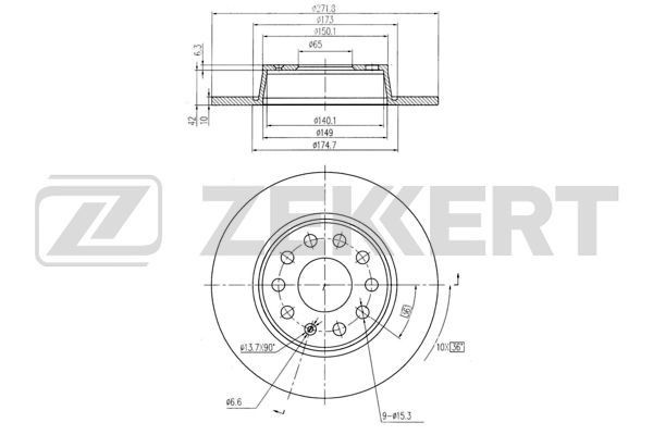 ZEKKERT BS-5116B: Bromsskiva Ø: 272mm, full, Ø: 272mm, lackerad