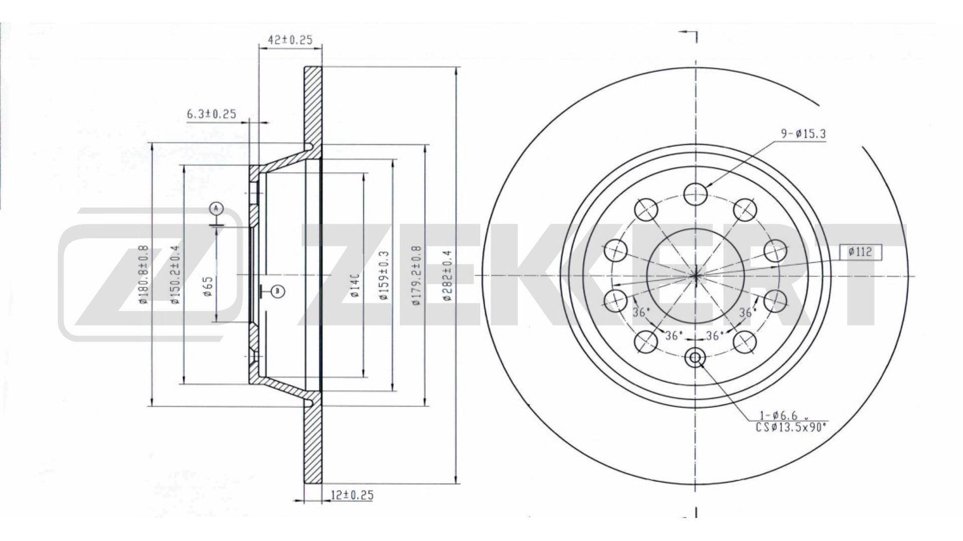 ZEKKERT BS-5398B: Bremžu diski Ø: 282mm, pilnīgi, Ø: 282mm