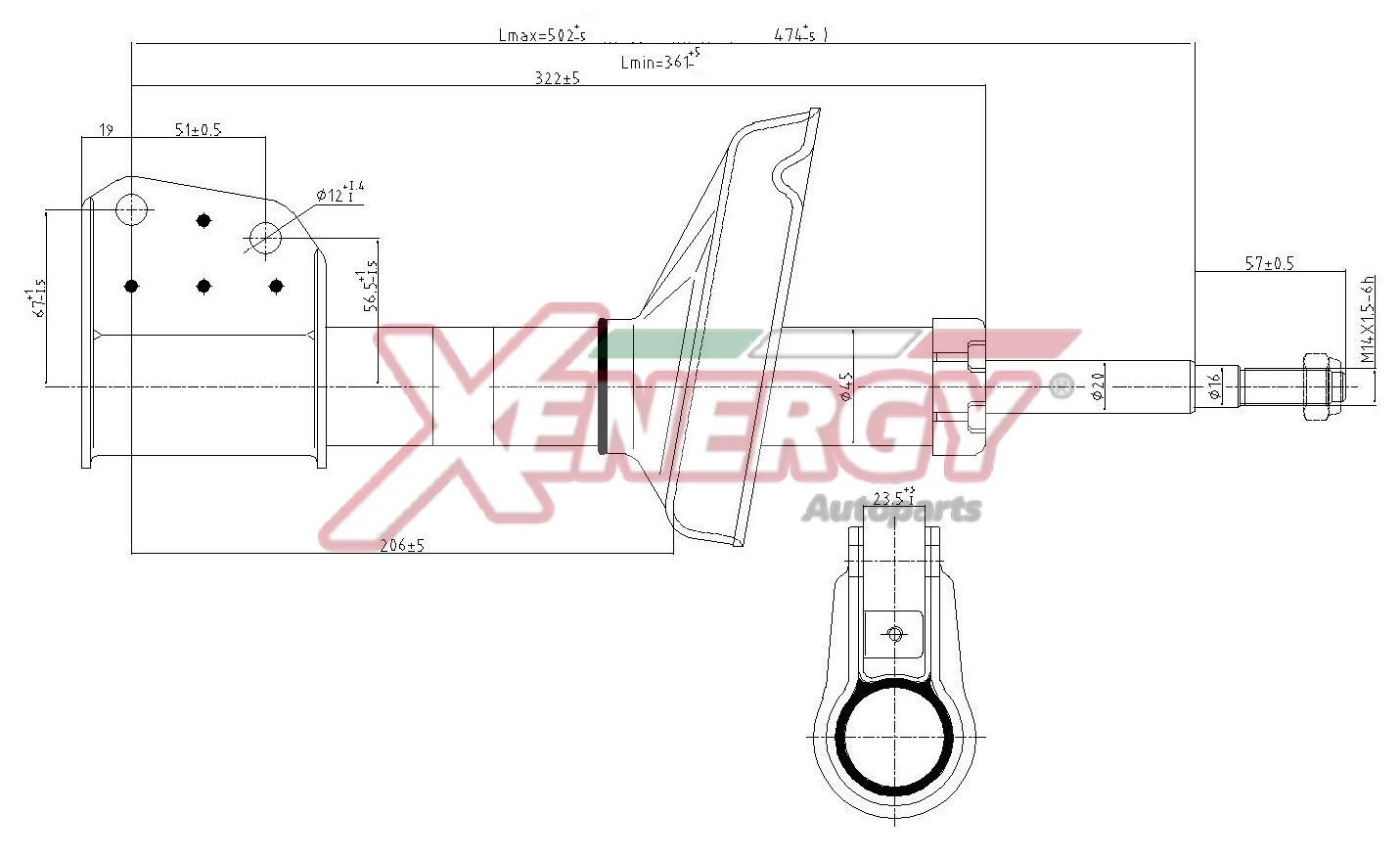 AP XENERGY X707633: Αμορτισέρ μπροστινός άξονας, Πίεση λαδιού, Γόνατο ανάρτησης, Αμορτισέρ με εσωτερικό ελατήριο τερματισμού