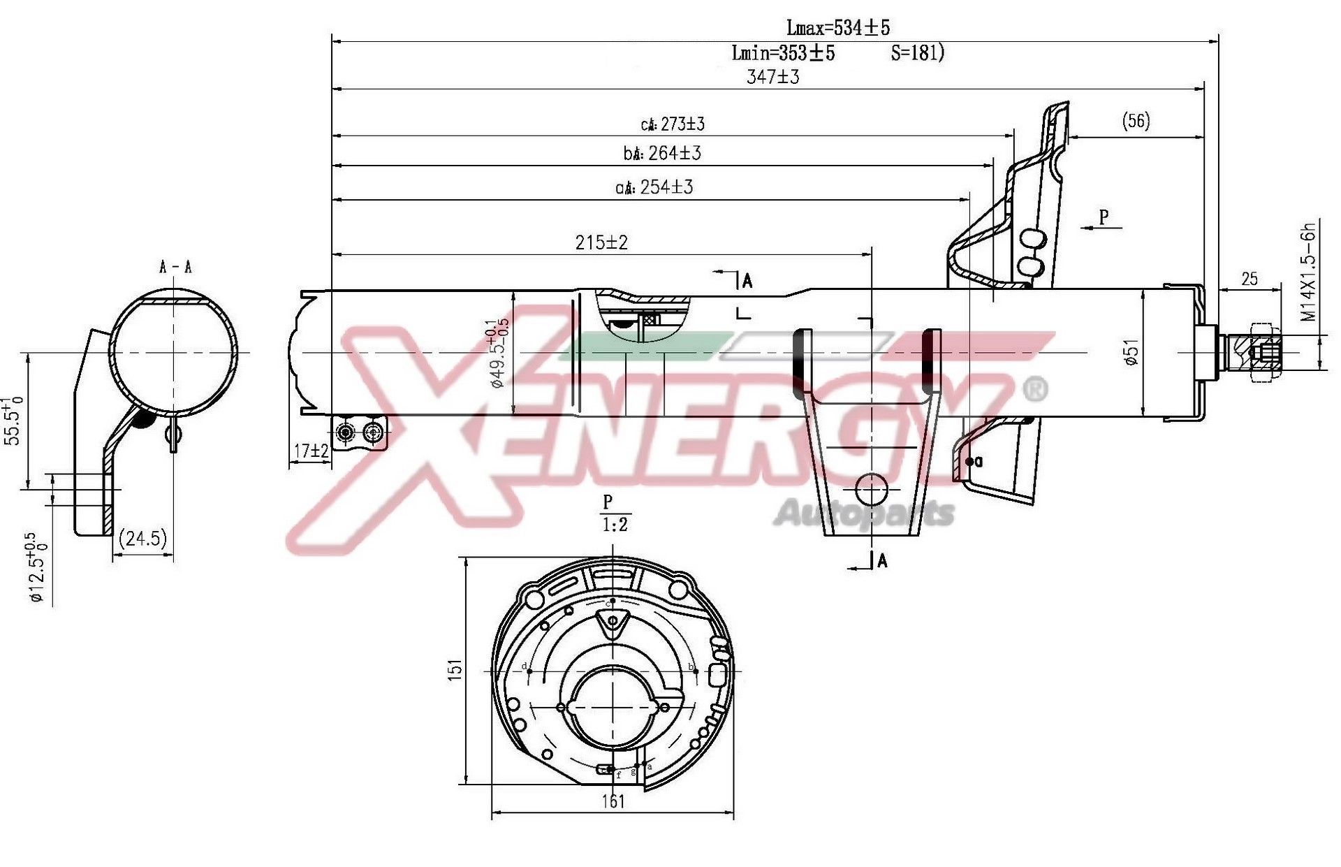 AP XENERGY X8039334: Støtdemper framaksel, gasstrykk, Fjærbein